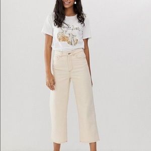 Monki white straight leg cropped jeans